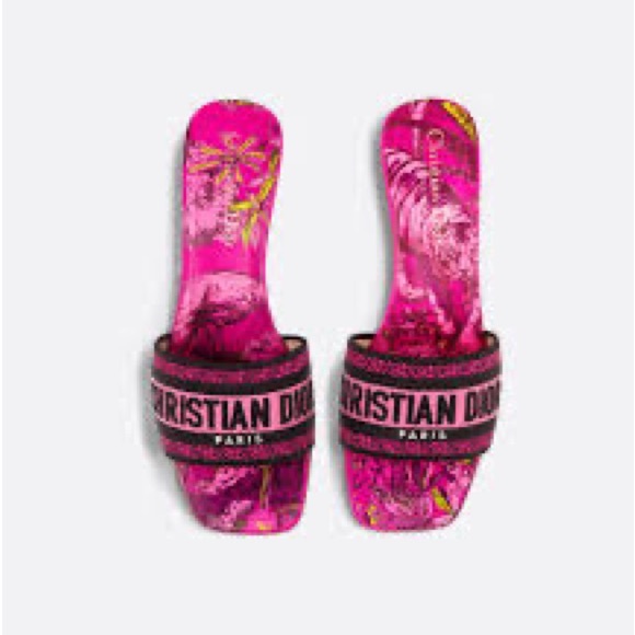 Christian Dior Dway Heeled Slide Rani Pink Multicolor Embroidered cotton - Picture 1 of 10